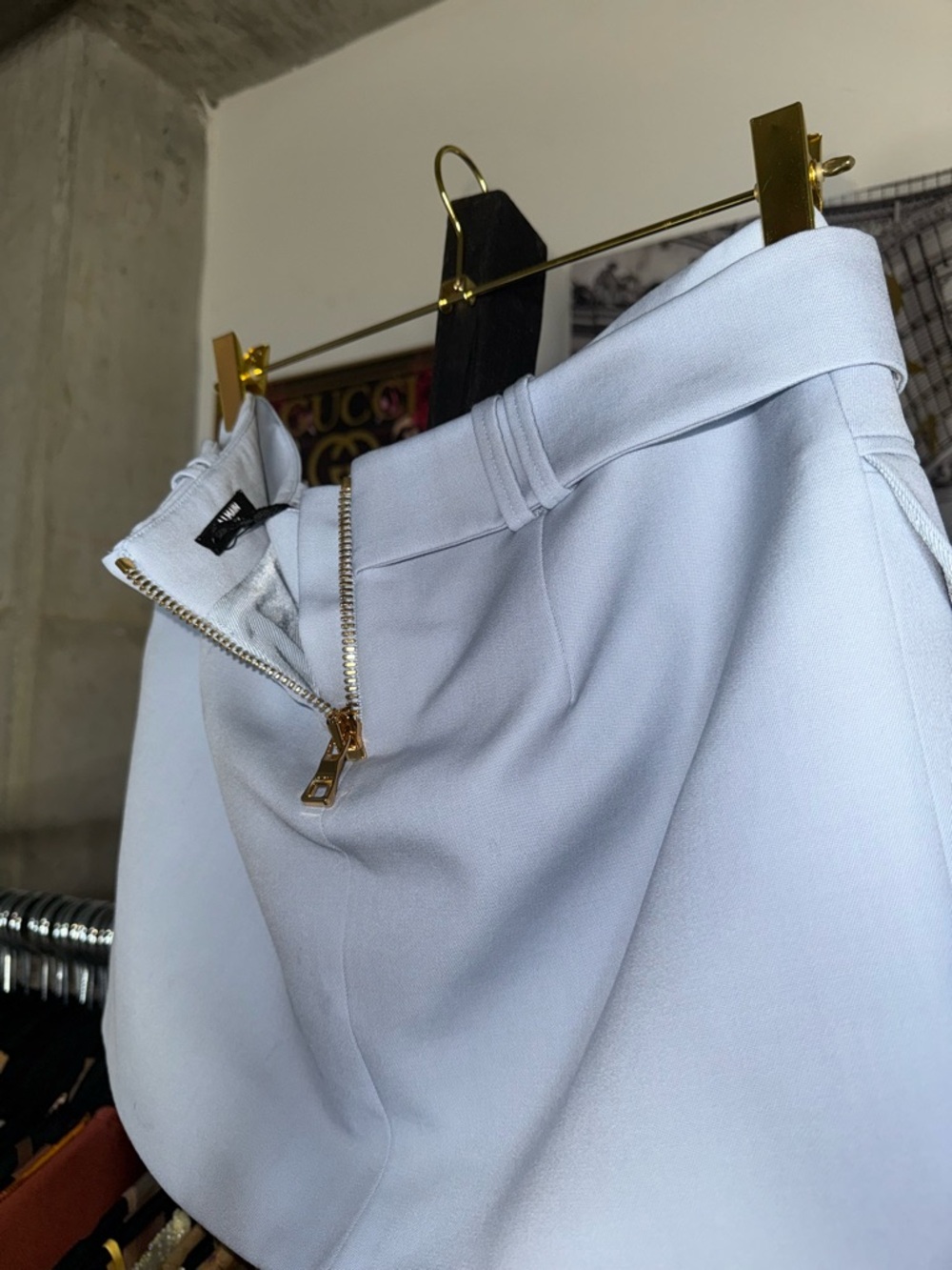 Balmain Wrap Mini Skirt Light Blue Wool Belted Women US6 FR38 Logo Designer Chic - Picture 16 of 16